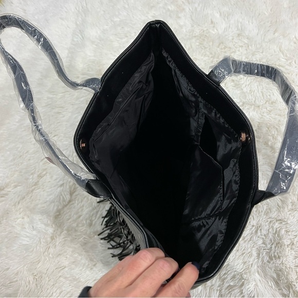 Victoria’s Secret Black Vegan Leather Fringed Tote NWT - Picture 8 of 11